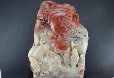 壽山杜林石【深山訪友】高浮雕擺件 自然與技藝的完美融合